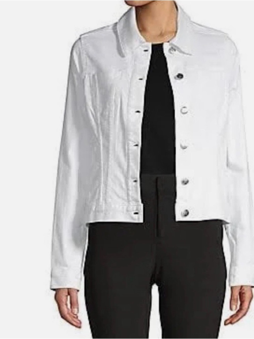 Karl Lagerfeld Paris White Denim Button-Front Jacket with black logo script
